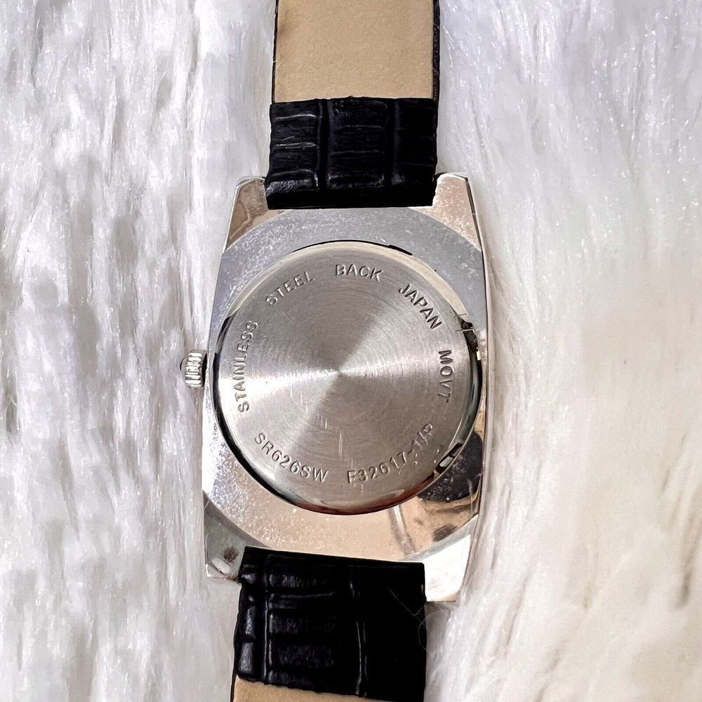 Vintage Women's Watch Black Band Faux Leather Rhinestone Bezel Black Dial - Picture 7 of 16